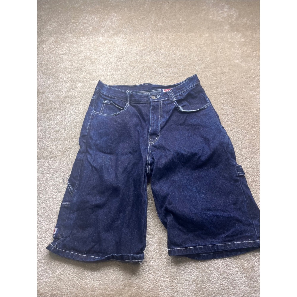 Ecko Unltd Mens Baggy Denim Carpenter Shorts Indigo Blue White Stitch Jorts 30